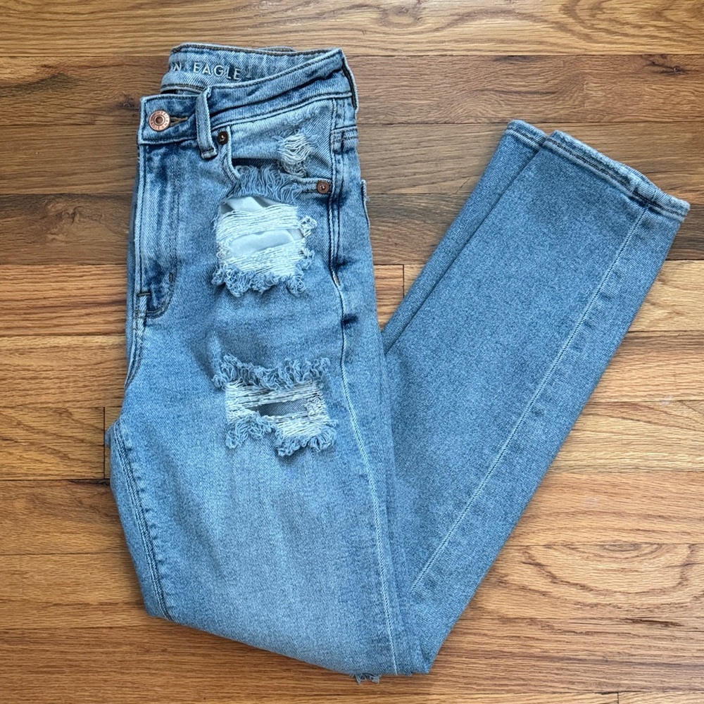 American Eagle Outfitters Distressed Blue Mom Jeans
